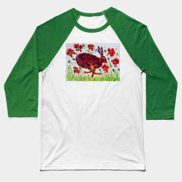 Hare Leaping among Poppies Baseball T-Shirt by Casimirasquirkyart